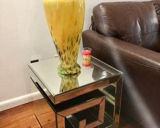Greek style mirrored end table - 2 available 