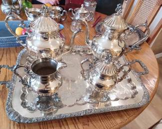 James W. Tufts Ornate Silver Plate on Copper Tea Set