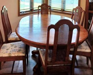Dining Room Table with Six Vintage Mid Century Cane Back Chairs