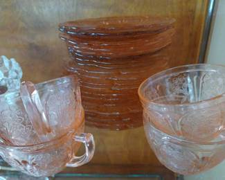 Cherry Blossom Pink Depression Cups and Saucers