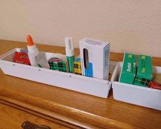 Two Containers of Assorted Tape and Office Supplies
