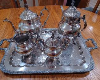 James W. Tufts Ornate Silver Plate on Copper Tea Set