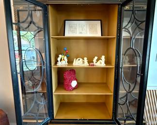 Extraordinary Chinoiserie Breakfront in Black Lacquer Finish. Hand painted with Glass Doors 