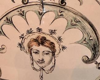 This framed artwork is an engraving or lithograph, likely a reproduction, depicting a figure in an Arabesque pose, similar to the iconic Pierrot character from the Baroque era