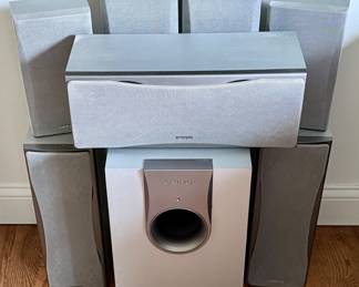 Onkyo 8pc Home Theater System includes: Powered SKW 550 Subwoofer, (4) SKM -550S Surround Speakers,   (2) SKF-550F Front L/R Speakers and (1) SKC-550C Center Speaker