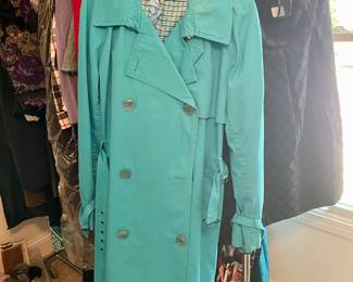 Vintage Couture Turquoise Double Breasted Trench Coat