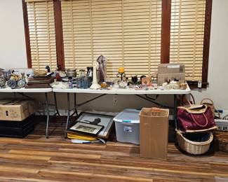 Sombrero, ice cream shake mixer, framed artwork, VTG cigar boxes, baskets