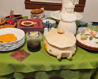 VTG Lazy Susan, cookie jars, and dinner plates