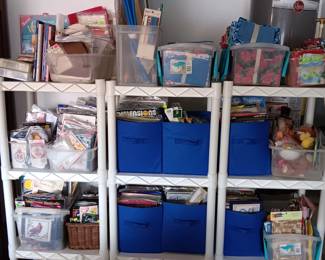 Instruction books and patterns for cross stitch, quilts,  and supplies.