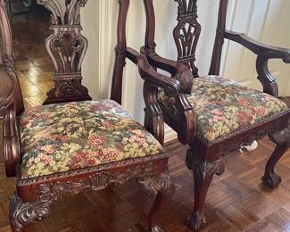 HAVE 2 CARVED WOOD VINTAGE CHAIRS - EASY ENOUGH TO RECOVER !!