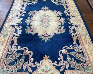 SMALLER VIBRANT BLUE WOOL RUG - THIS ONE WAS NOT SEEN AT THE FIRST SALE -IT WAS ROLLED UP AND TAPED SHUT SO WE DIDN'T EVEN KNOW WE HAD THIS FABULOUS BLUE RUG HERE