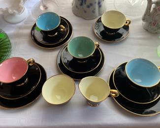 Norse Flint Egersund porcelain Black Gold teacup/saucer/salad plates/cream/sugar set of 16 pieces