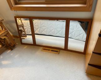 Tri fold mirror with wood frame