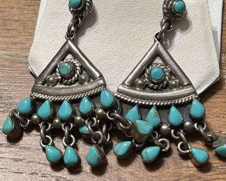 turquoise Tribal Boho sterling earrings
