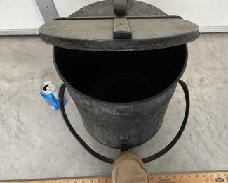 ANTIQUE METAL OIL RAG CAN WITH FOOT PEDAL 