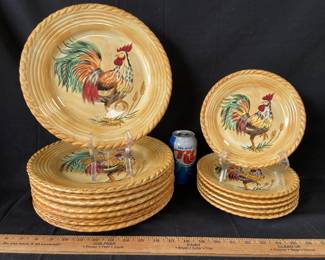 FRENCH ROOSTER HAND PAINTED DINNERWARE SET 