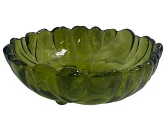 VINTAGE HEAVY GREEN GLASS BOWL 
