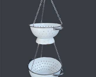 VINTAGE ENAMEL COLANDER HANGING BASKET 