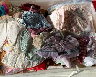Tote of doll clothes - many sizes