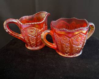 INDIANA GLASS RED CARNIVAL CREAMER AND SUGAR