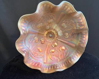 DUGAN CARNIVAL GLASS BOWL WEATHERED CHERRY