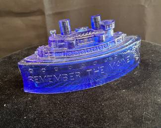 REMEMBER THE MAINE COBALT CANDY DISH