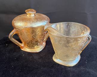 JEANNETTE GLASS FLORAGOLD LOUISA CREAMER AND SUGAR