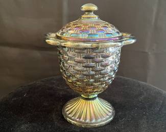 IMPERIAL GLASS BASKET WEAVE COMPOTE