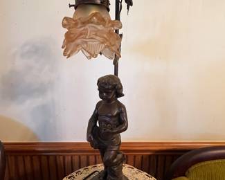 ART NOUVEAU BRONZE LAMP WITH TULIP SHADE (TWO AVAILABLE)