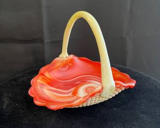 KANAWHA GLASS AMBERINA SWIRL HOBNAIL BASKET