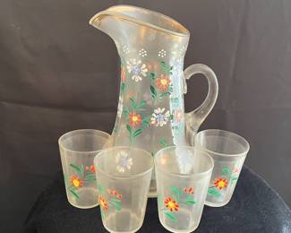 HAND PAINTED PITCHER AND GLASSES SET