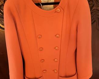 CHANEL BOUTIQUE CORAL WOOL CREPE SKIRT SUIT