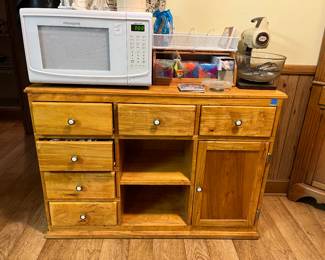 Frigidaire microwave, Solid Wood small buffet/coffee station or whatever you want it to be.  Vintage Sunbeam mixer
