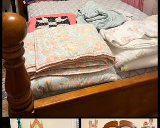 Beautiful antique bedroom pieces- 5 drawer dresser, vanity and bed 