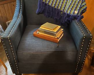New Blue Side Chair, Afghan, Vintage Books, New Bible