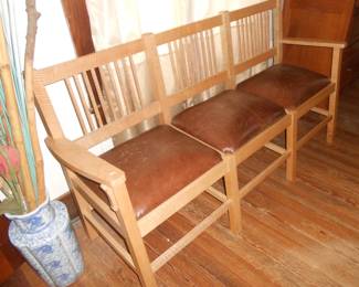 Beautiful handmade Tiger Oak? leather bench