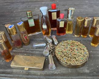 vintage perfumes, lipstick and cosmetic cases