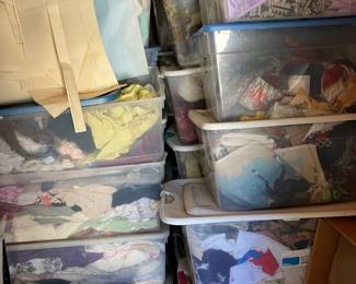 bins of vintage textiles will be out at estate show