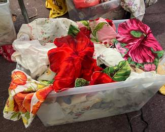 bin full of vintage embroidered and printed hankies