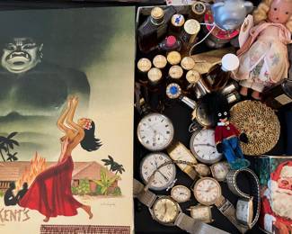 Rare vintage perfumes, vintage watches, tons of vintage dolls, vintage ephemera Signed Skipper Kent's perfect condition mean. tons of collectables