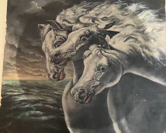 vintage painting pharaohs horses