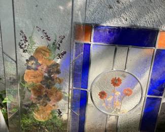 vintage flower pressed glass and stained glass