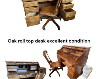 Oak Roll top desk/with chair - Excellent condition