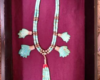 Likely Santo Domingo carved turquoise leaves