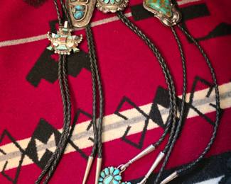 Zuni bolo, Effie C bolo, James Mason pilot Mountain Turquoise Bolo, Turquoise hallmark JW Bolo