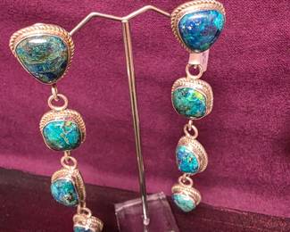Isleta artist -- azurite dangle earrings