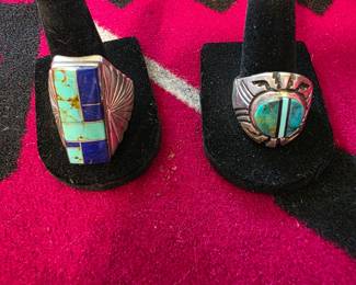 Richard Begay Turquoise Inlay and Turquoise and Lapis unmarked