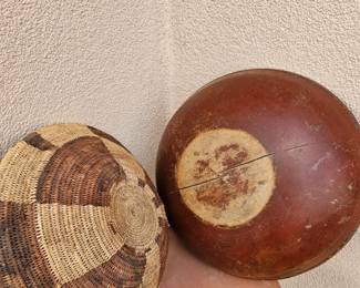 Early basket and 19th century painted bowl