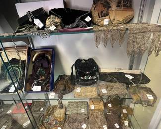 Large collection of beaded and mesh purses