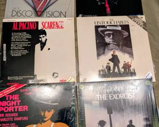 Laser discs - Scarface, Exorcist, The Night Porter, Shogun Assassin, My Bloody Valentine